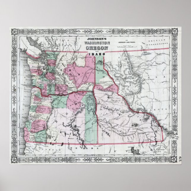 Póster Mapa de época del Pacífico noroeste de Washington (Frente)