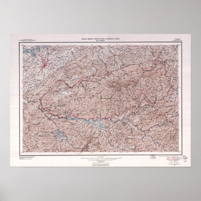 Póster Mapa de época del Parque Nacional de las Grandes M (Frente)