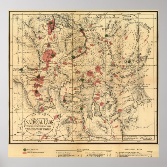 Póster Mapa de época del Parque Nacional Yellowstone (188 (Frente)