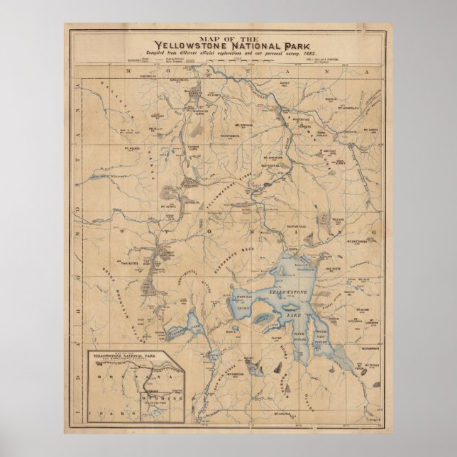 Póster Mapa de época del Parque Nacional Yellowstone (188 (Frente)