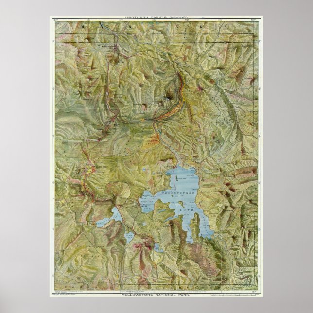 Póster Mapa de época del Parque Nacional Yellowstone (189 (Frente)
