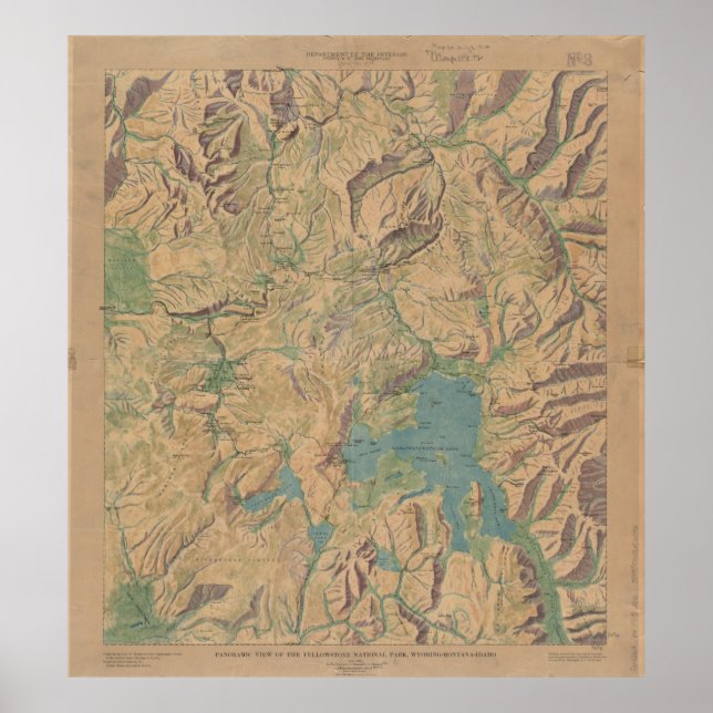Póster Mapa de época del Parque Nacional Yellowstone (191 (Frente)