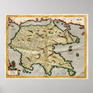 Póster Mapa de época del Peloponeso (1596)