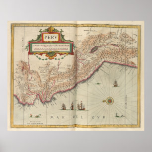 Póster Mapa de época del Perú (1638)