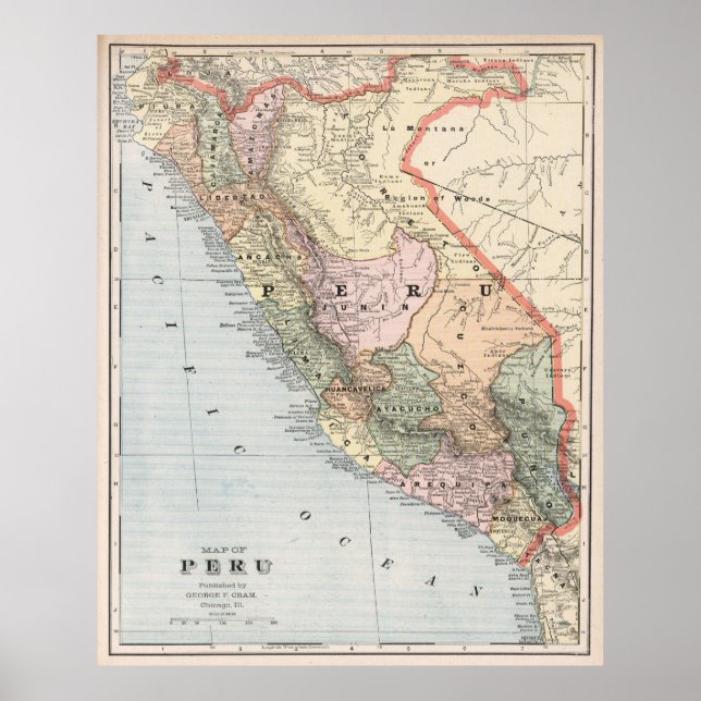 Póster Mapa de época del Perú (1901) (Frente)
