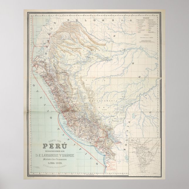 Póster Mapa de época del Perú (1903) (Frente)