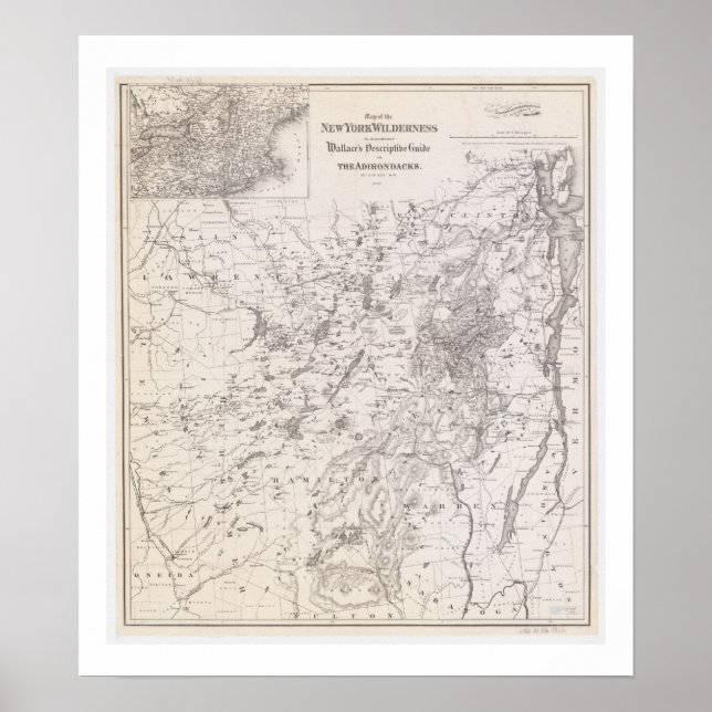 Póster Mapa de época del Poster de Adirondacks New York (Frente)