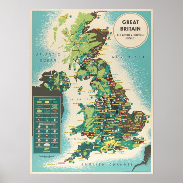 Póster Mapa de época del Poster de Gran Bretaña (Frente)