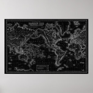 Póster Mapa de época del Poster de líneas telegráficas