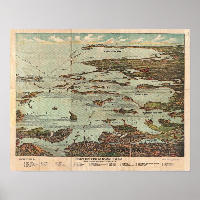 Póster Mapa de época del Poster del puerto de Boston (Frente)
