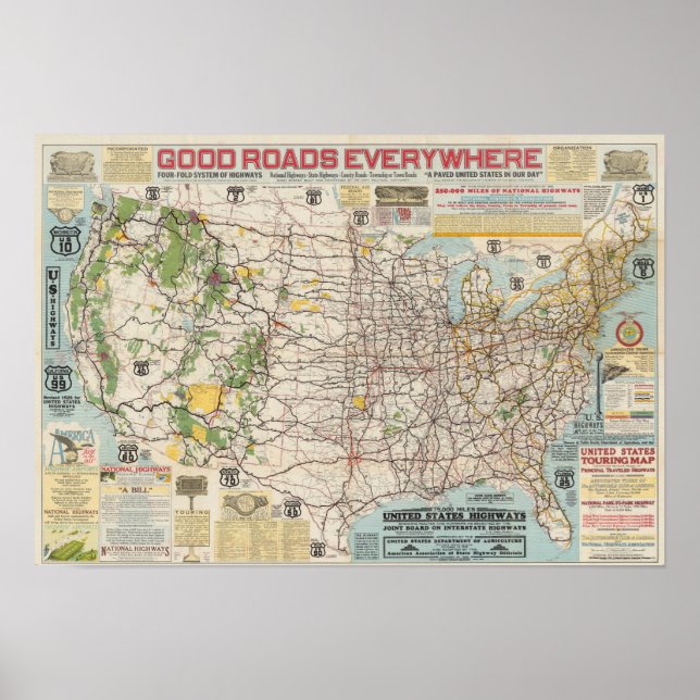 Póster Mapa de época del Poster del sistema de autopistas (Frente)