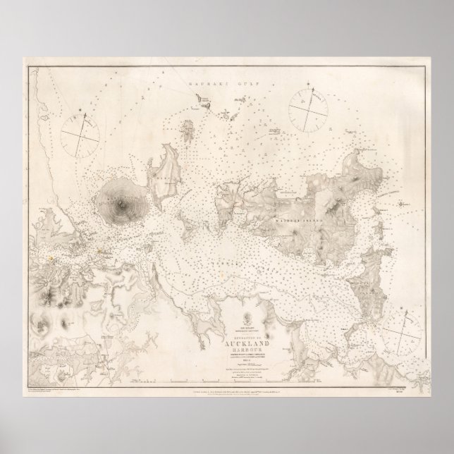 Póster Mapa de época del puerto de Auckland Nueva Zelanda (Frente)