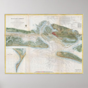 Póster Mapa de época del puerto de Beaufort SC (1857)