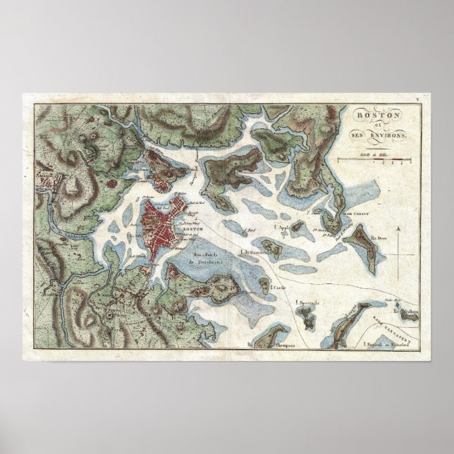 Póster Mapa de época del puerto de Boston (1807) (Frente)