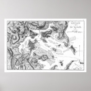 Póster Mapa de época del puerto de Boston (1807) BW