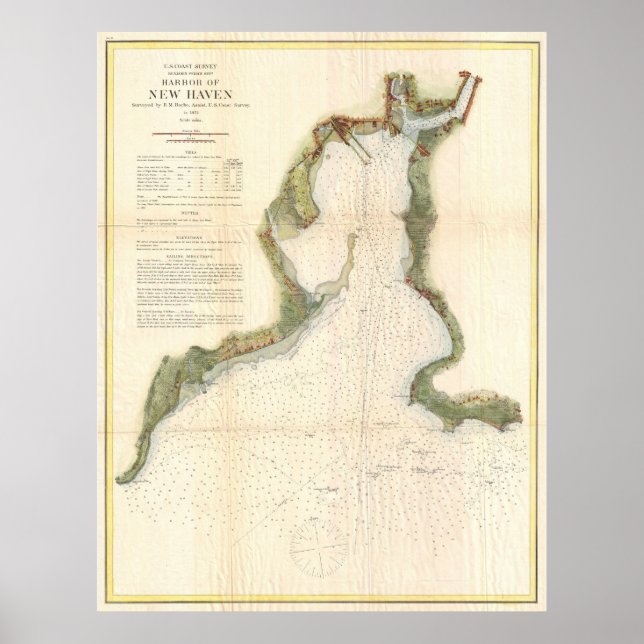 Póster Mapa de época del puerto de New Haven (1872) (Frente)