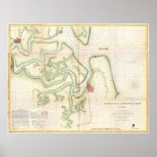 Póster Mapa de época del río St Marys - FL/GA (1857)