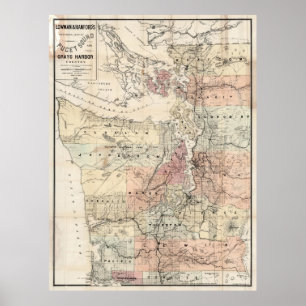 Póster Mapa de época del sonido del puget (1891)