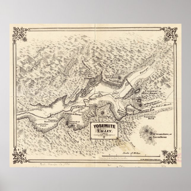 Póster Mapa de época del valle de Yosemite (1879) (Frente)