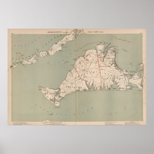 Póster Mapa de época del viñedo de Martha (1891) (Frente)