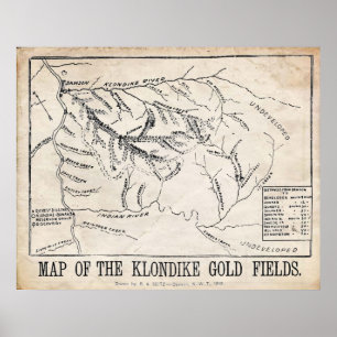 Póster Mapa de época - Klondike - Campos de oro de Dawson