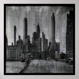 Póster Mapa de época y foto retro de la ciudad de Nueva Y