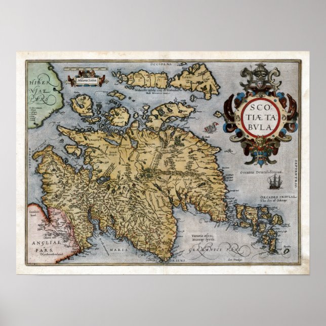 Póster Mapa de Escocia de 1580 (Frente)