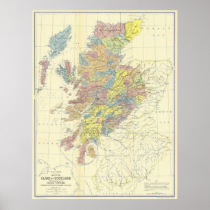 Póster Mapa de Escocia que muestra en 1899 a los clanes