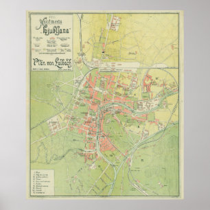 Póster Mapa de Eslovenia de Ljubljana Vintage (1902)
