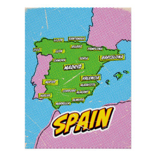 Póster Mapa de España ilustrado al estilo Pop Art