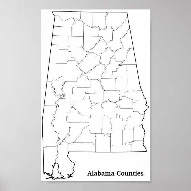 Póster Mapa de esquema de Condados de Alabama (Frente)