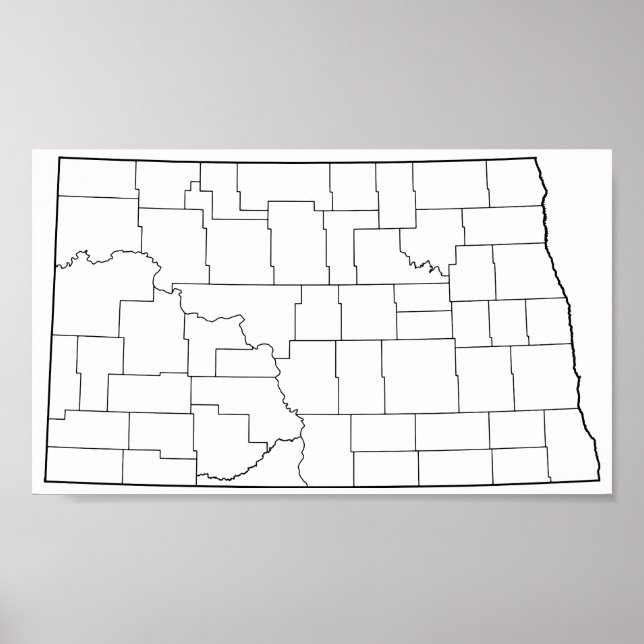 Póster Mapa de esquema de Condados de Dakota del Norte (Frente)