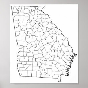 Póster Mapa de esquema de condados en blanco de Georgia