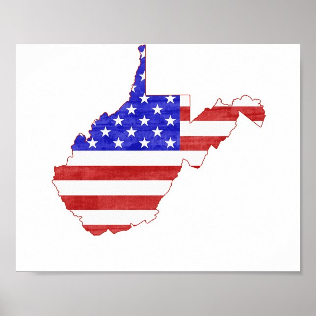 Póster Mapa de esquema de Virginia Occidental con forma d (Frente)
