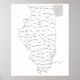 Póster Mapa de esquema del estado de Illinois con los con