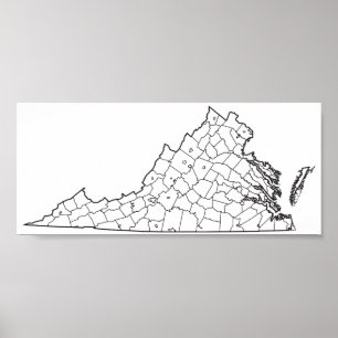 Póster Mapa de esquema en blanco de condado de Virginia