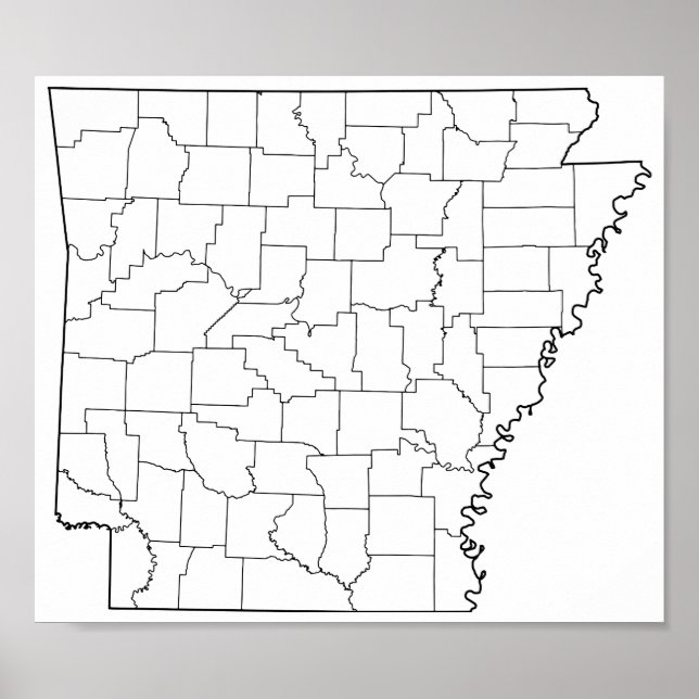 Póster Mapa de esquema en blanco de condados de Arkansas (Frente)