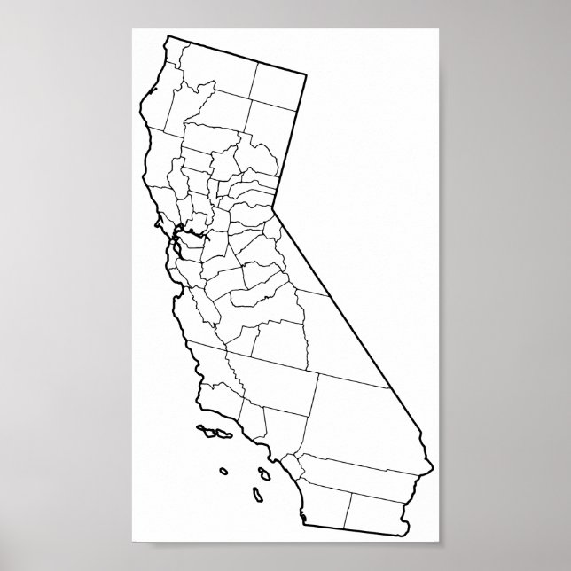 Póster Mapa de esquema en blanco de condados de Californi (Frente)