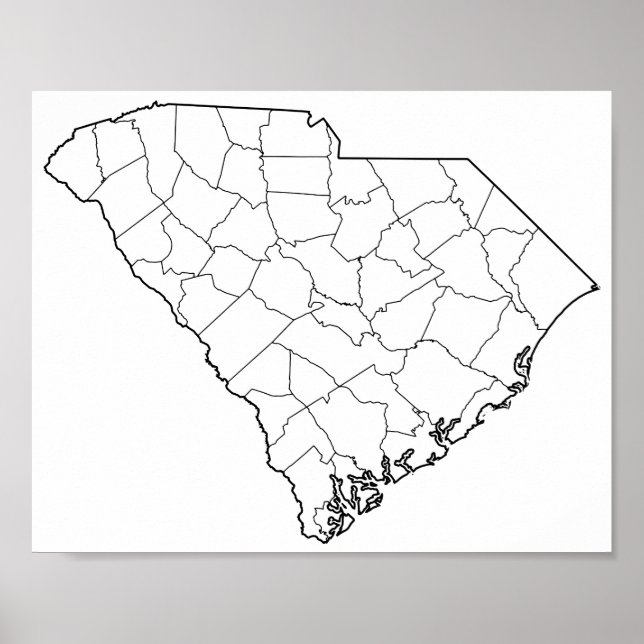Póster Mapa de esquema en blanco de condados de Carolina  (Frente)