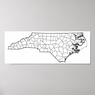 Póster Mapa de esquema en blanco de condados de Carolina 