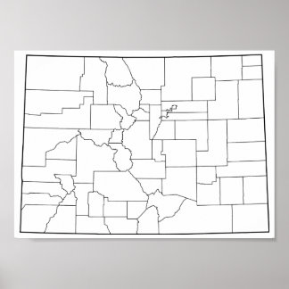Póster Mapa de esquema en blanco de condados de Colorado