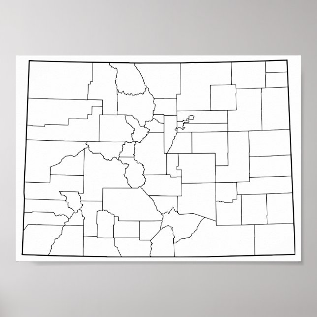 Póster Mapa de esquema en blanco de condados de Colorado (Frente)