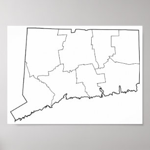 Póster Mapa de esquema en blanco de condados de Connectic
