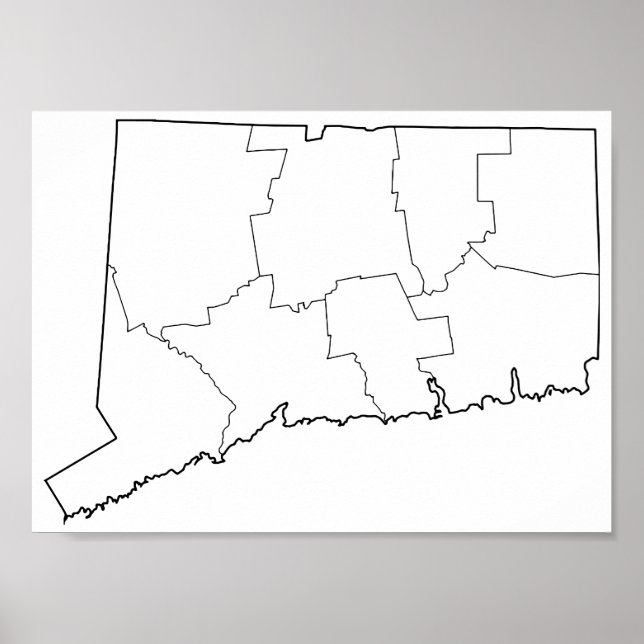 Póster Mapa de esquema en blanco de condados de Connectic (Frente)