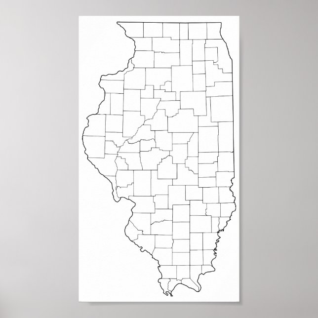 Póster Mapa de esquema en blanco de condados de Illinois (Frente)