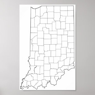 Póster Mapa de esquema en blanco de condados de Indiana