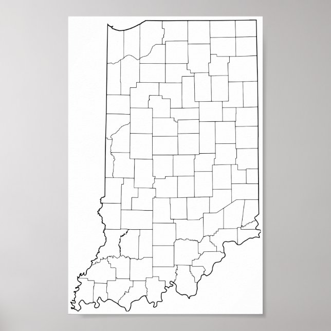 Póster Mapa de esquema en blanco de condados de Indiana (Frente)
