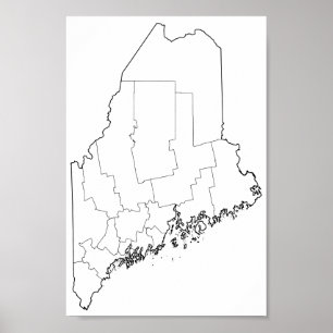 Póster Mapa de esquema en blanco de condados de Maine