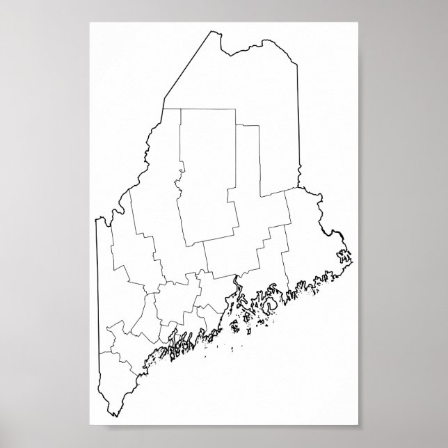 Póster Mapa de esquema en blanco de condados de Maine (Frente)