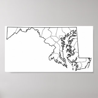 Póster Mapa de esquema en blanco de condados de Maryland